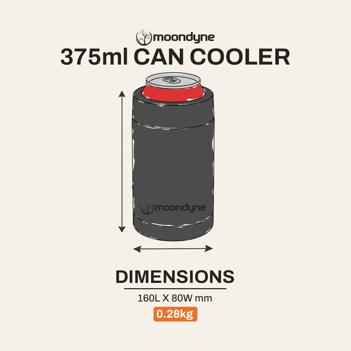 Can Cooler – 375ml – Stainless Steel - Black dimensions