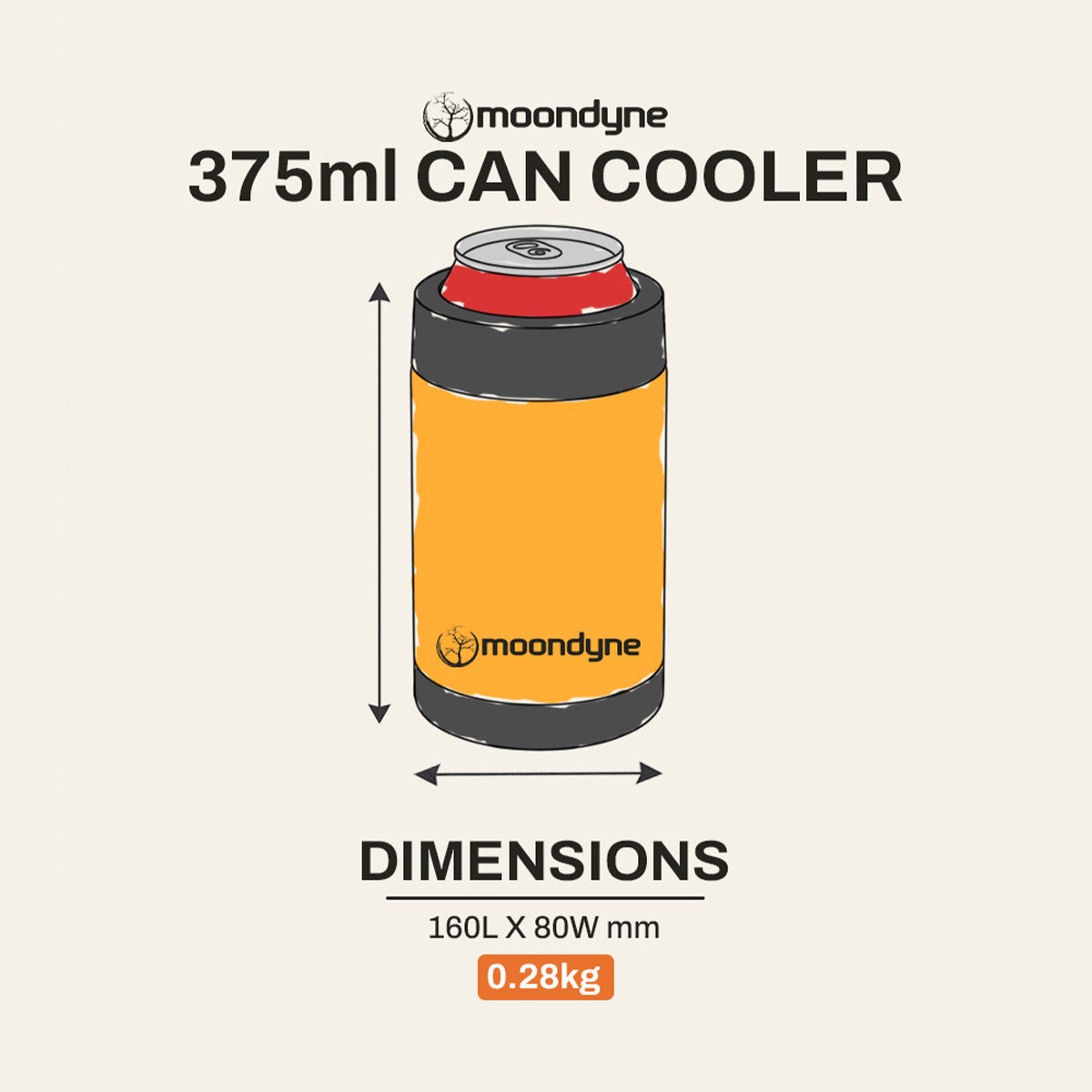 Can Cooler – 375ml – Stainless Steel - Orange dimensions
