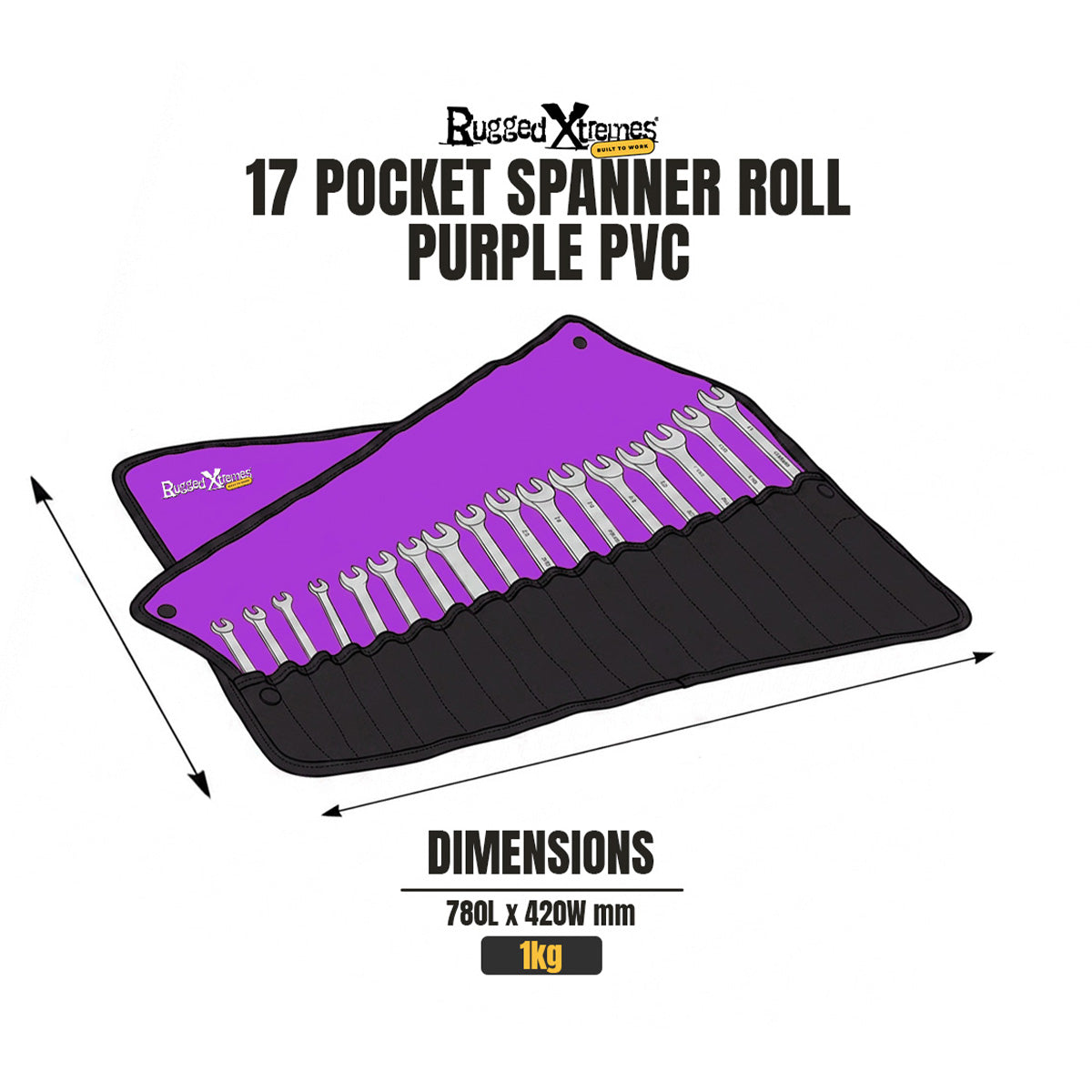 Spanner Roll - PVC - 17 Pkt - Purple dimensions