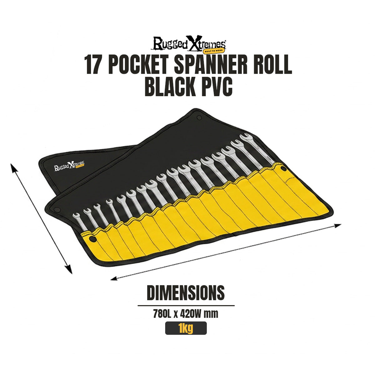 Spanner Roll - PVC - 17 Pocket - Black dimensions