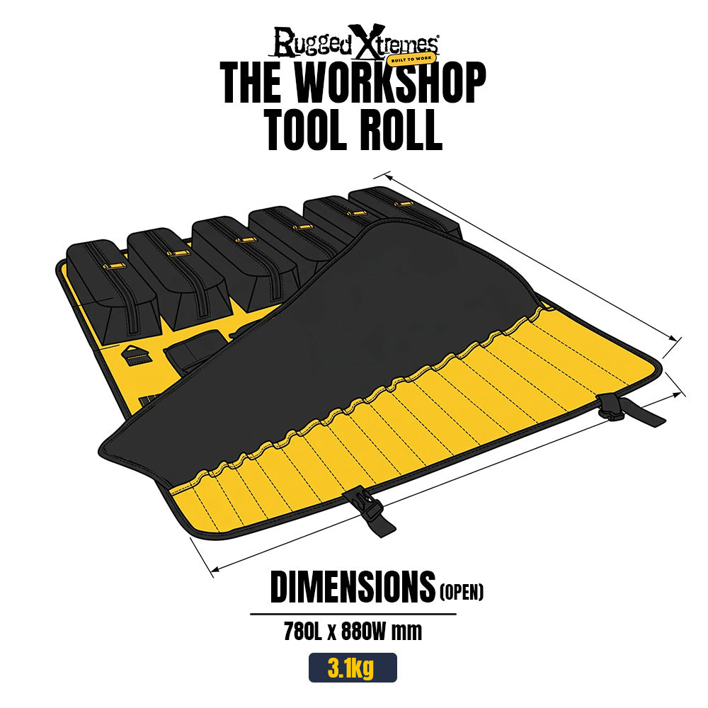 THE WORKSHOP TOOL ROLL - PVC - Yellow/Black dimensions