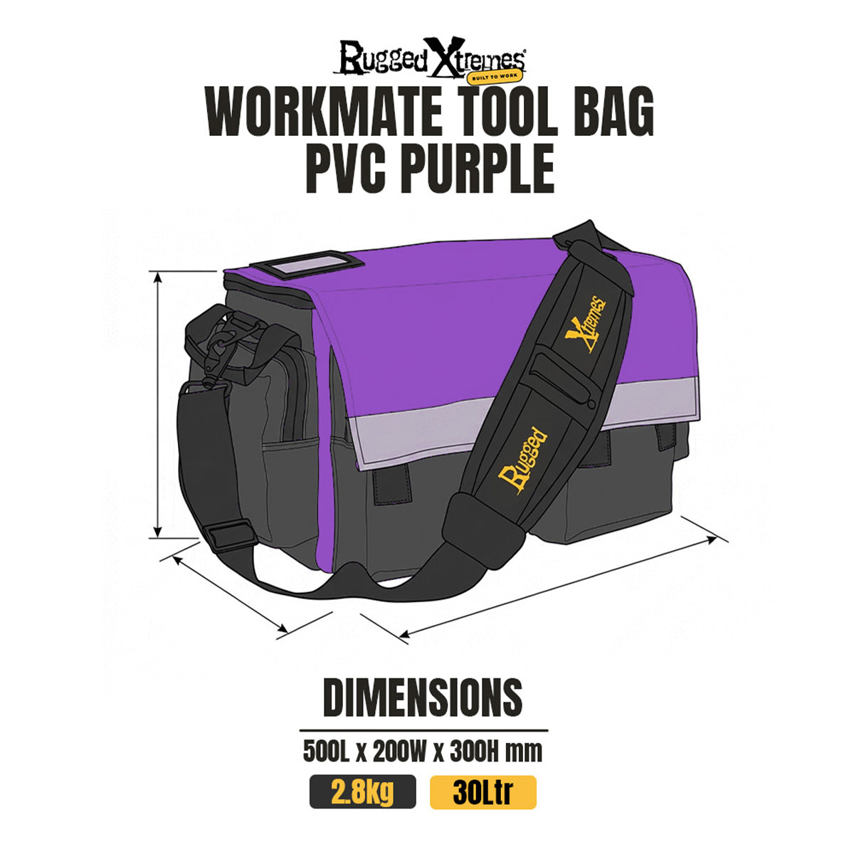 The Workmate Tool Bag – 30L – PVC – Purple dimensions