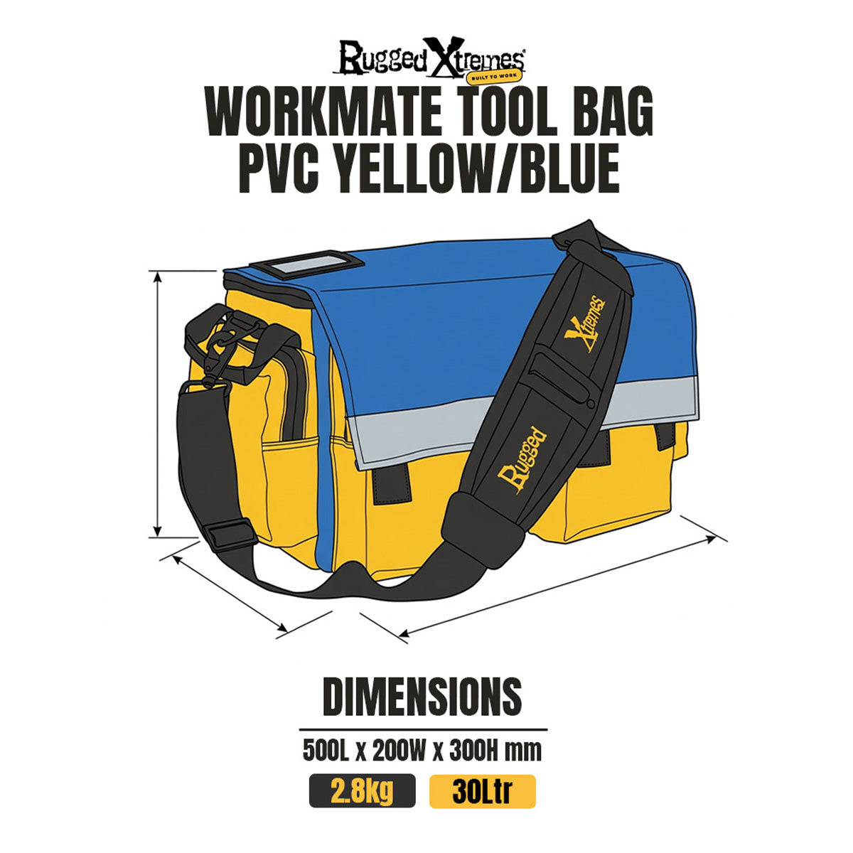 The Workmate Tool Bag – 30L – PVC – Yellow/Blue dimensions