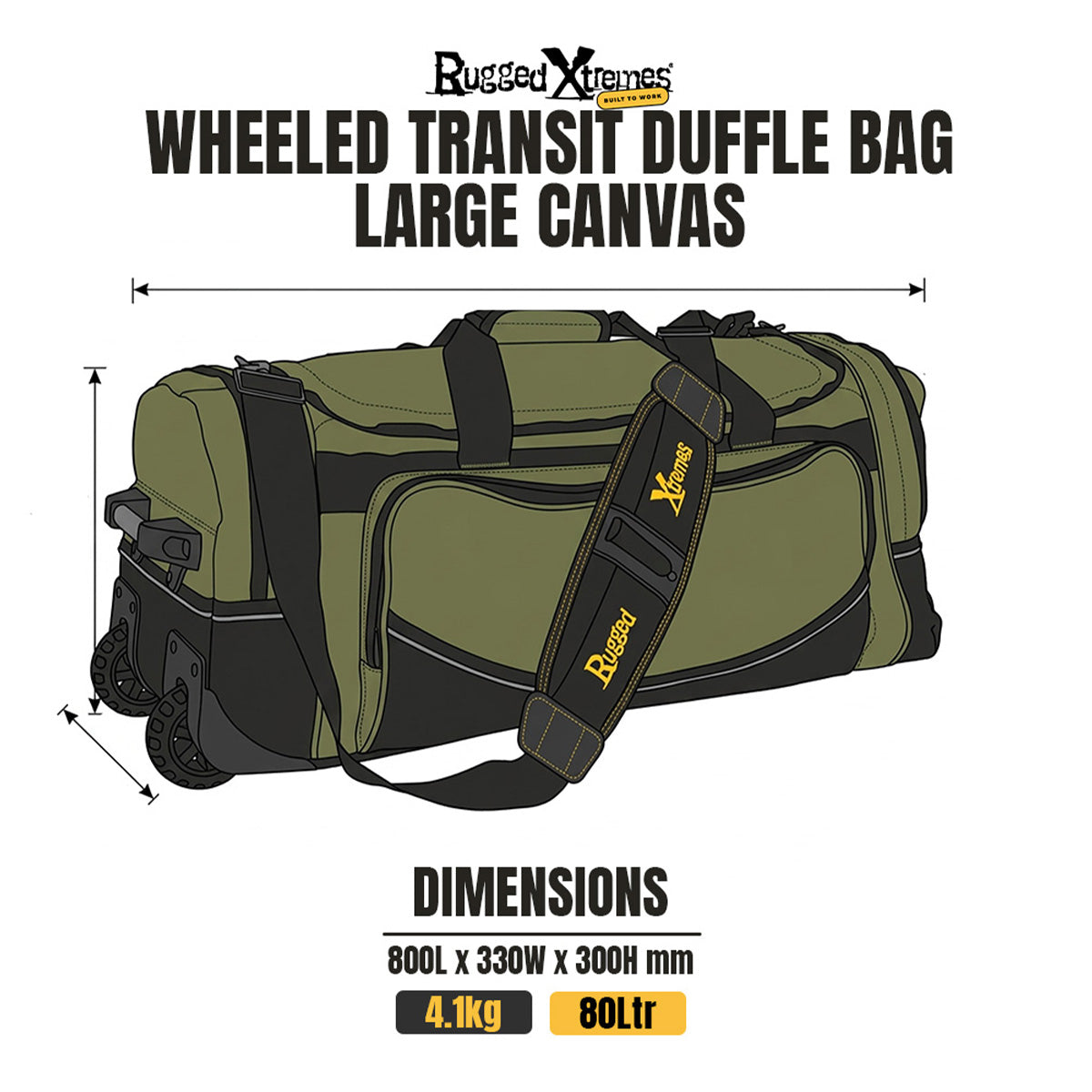 Wheeled Transit Duffle Bag – 80L – Canvas dimensions