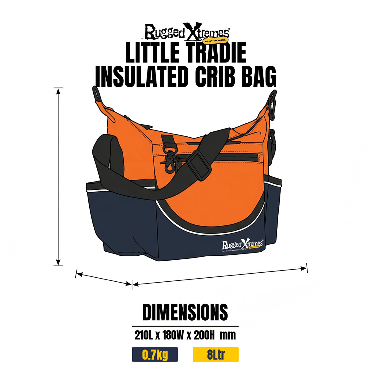 LITTLE TRADIE INSULATED CRIB BAG - 8L - PVC - ORANGE dimensions