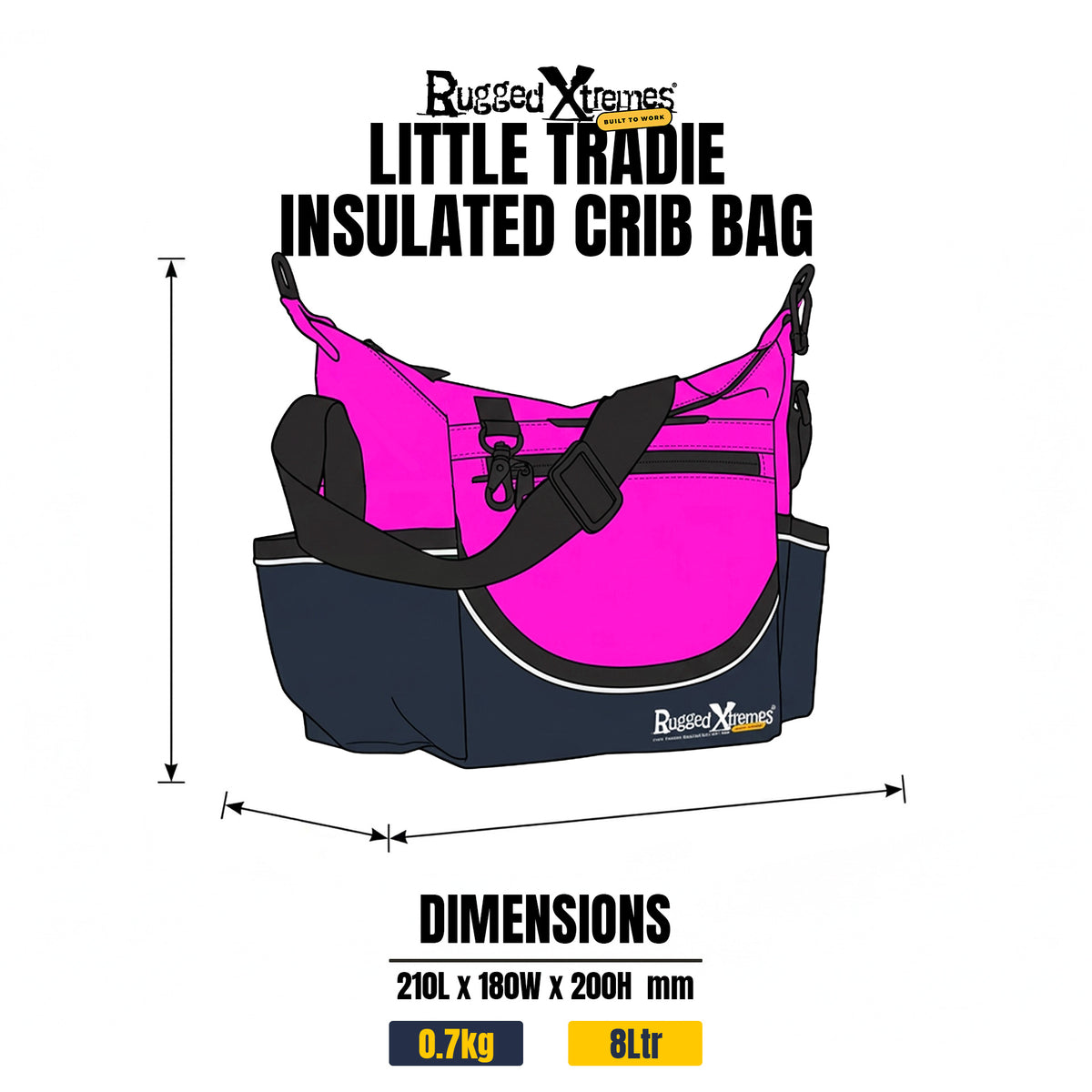 LITTLE TRADIE INSULATED CRIB BAG - 8L - PVC - PINK dimensions