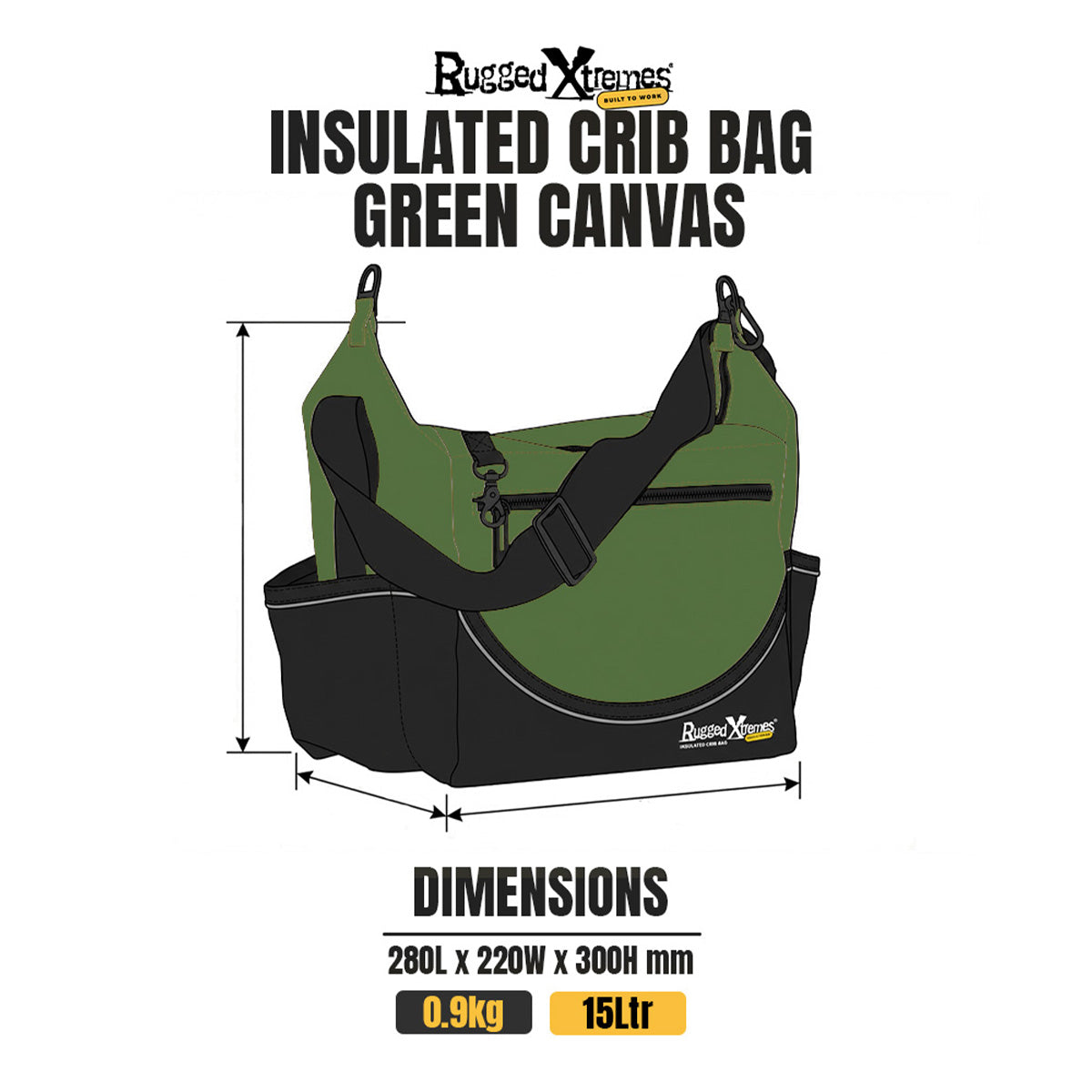 Insulated Crib Bag – 15L – Canvas – Green dimensions