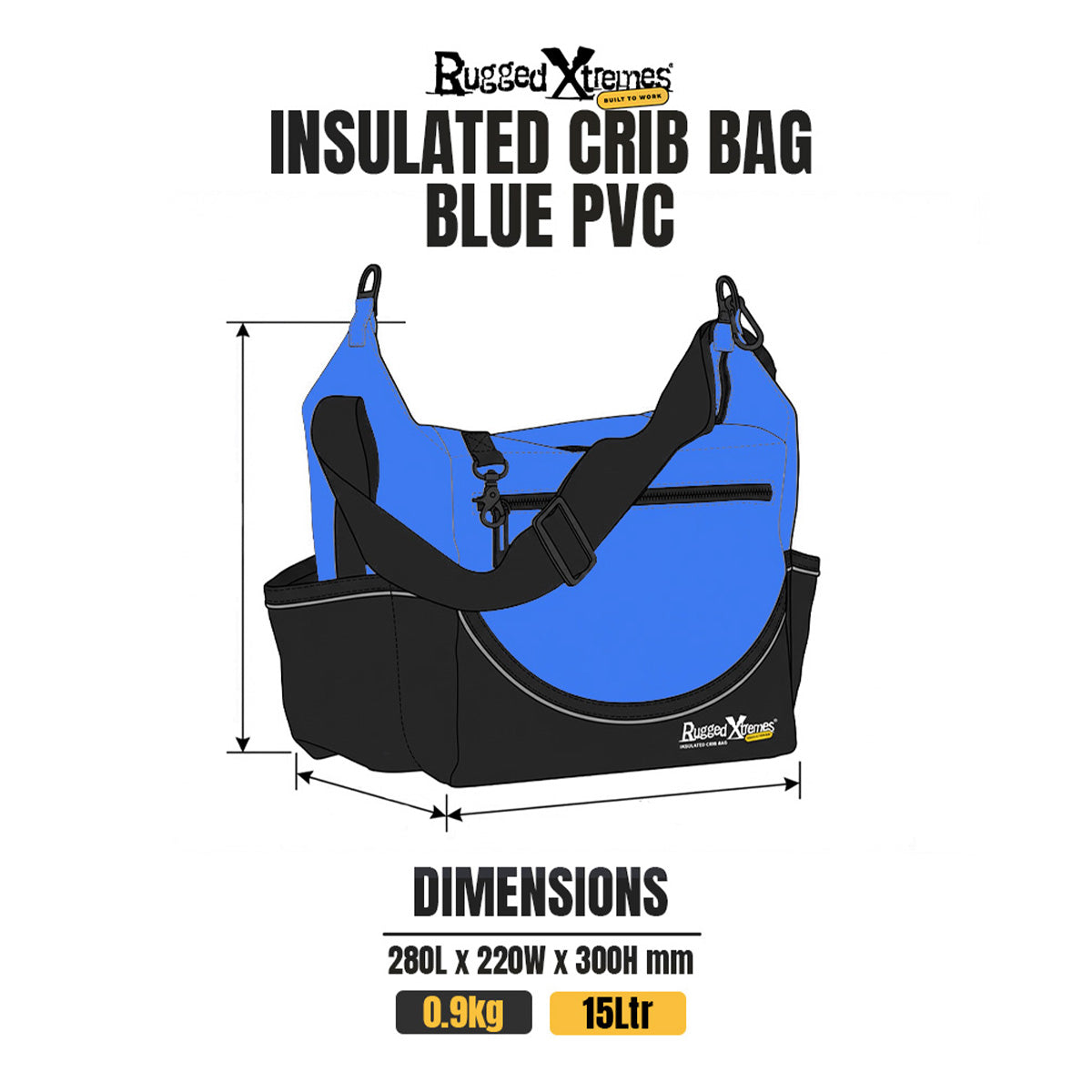 Insulated Crib Bag – 15L – PVC – Blue dimensions