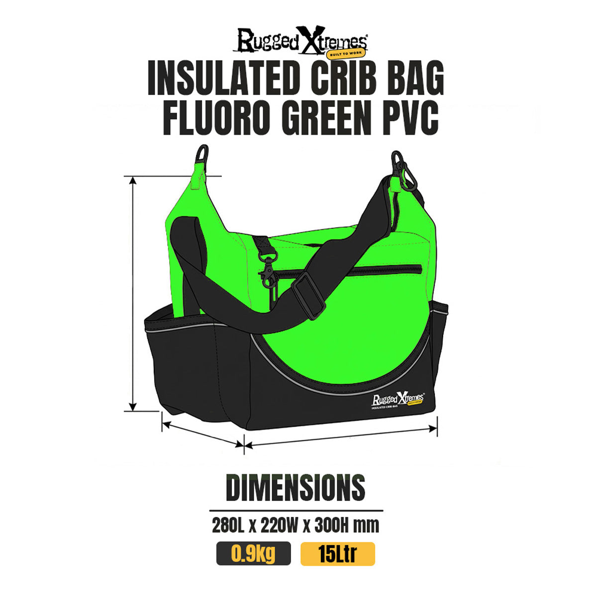 SMOKO PACK - 15L - PVC - FLUORO GREEN dimensions