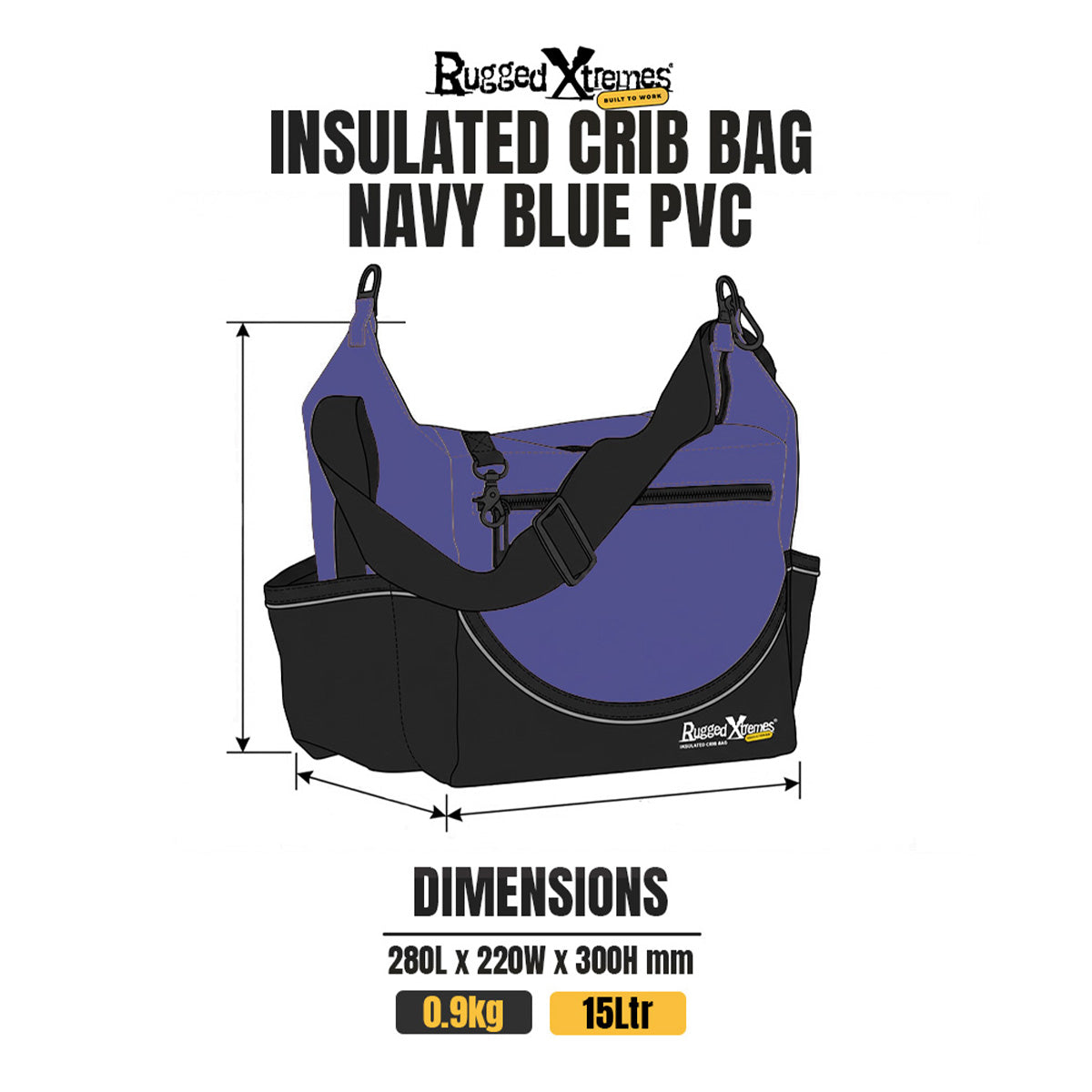 Insulated Crib Bag – 15L - PVC - Navy Blue dimensions