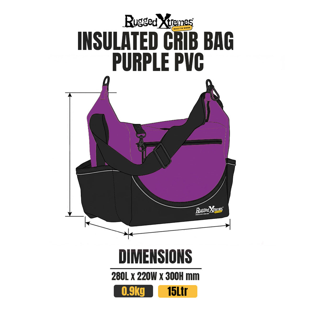 Insulated Crib Bag – 15L – PVC – Purple dimensions