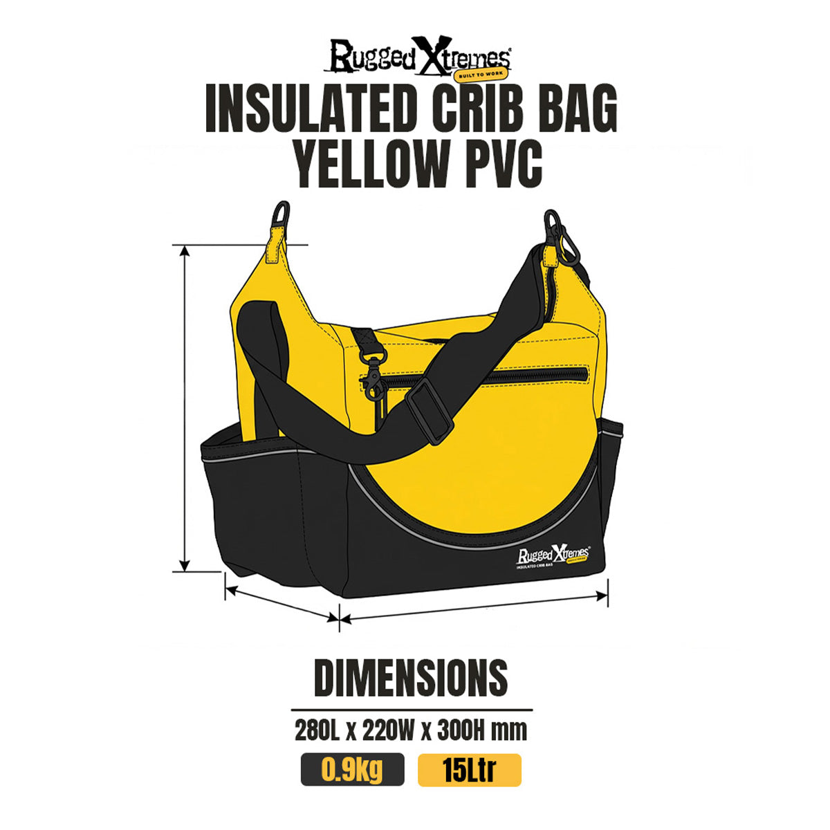 Insulated Crib Bag – 15L – PVC – Yellow dimensions
