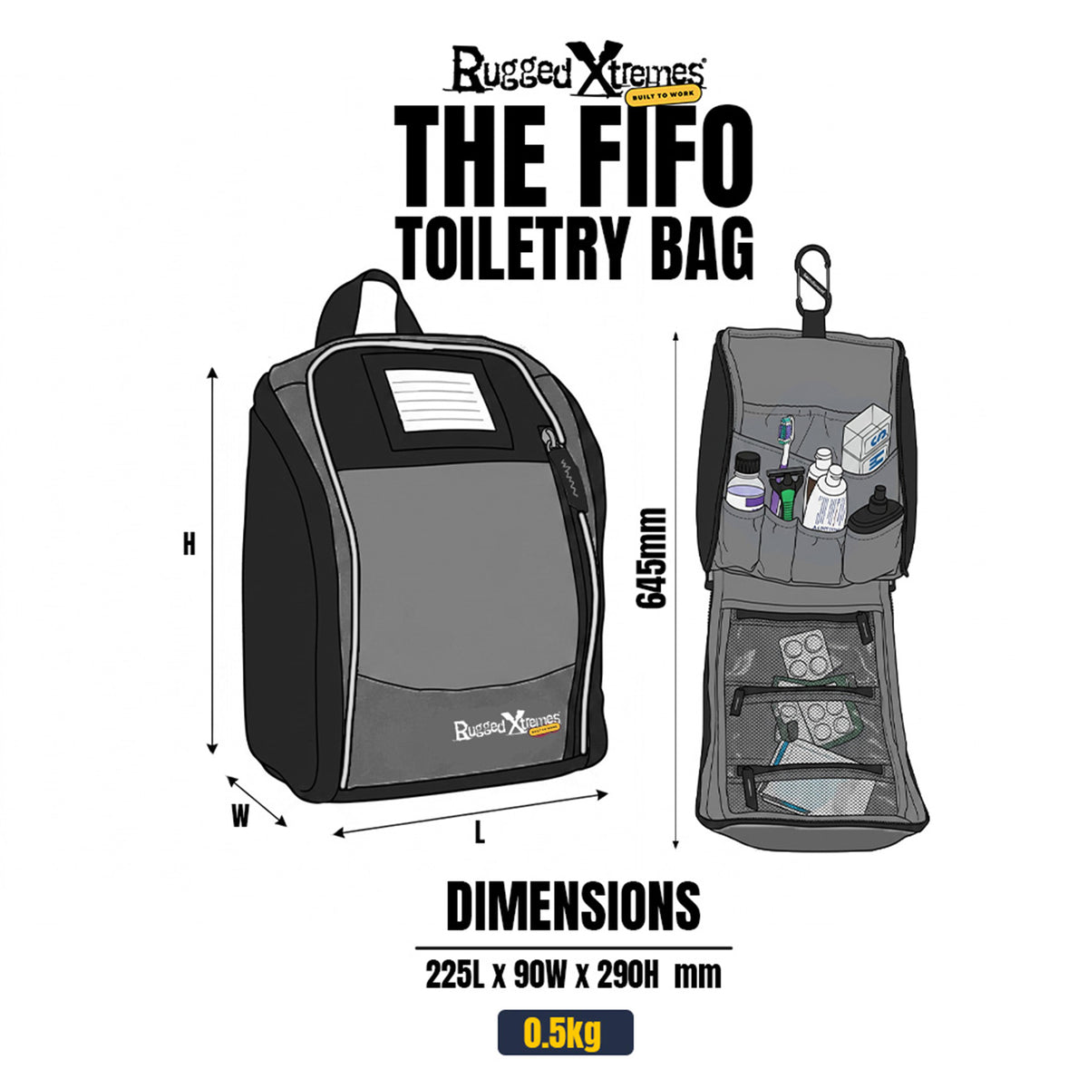FIFO TOILETRY BAG - CANVAS - BLACK dimensions