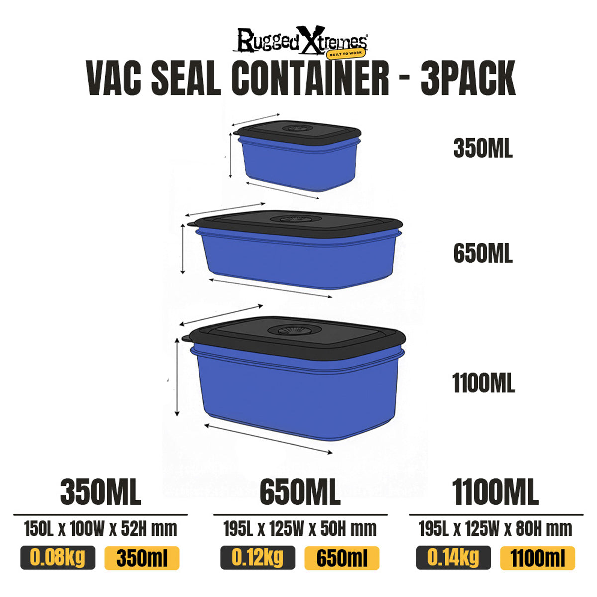 Crib Containers - Vacuum Seal - Assorted 3pck - Blue dimensions