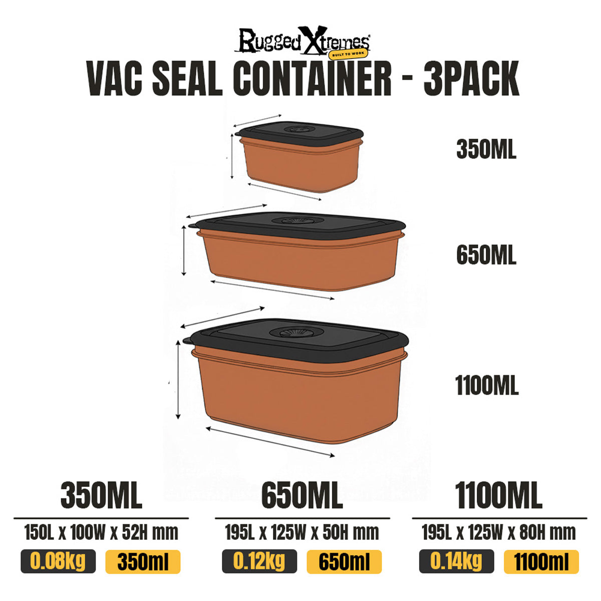Crib Containers - Vacuum Seal - Assorted 3pck - Orange dimensions