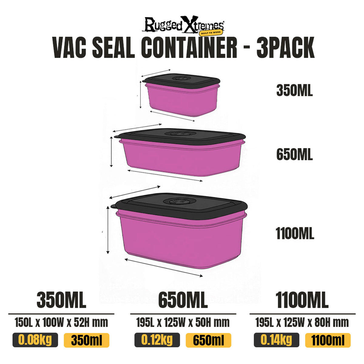 Crib Containers - Vacuum Seal - Assorted 3pck - Pink dimensions
