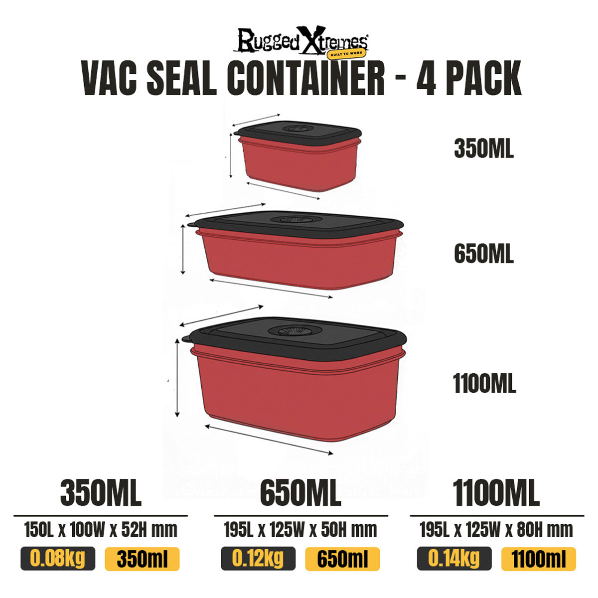 Crib Containers - Vacuum Seal - Assorted 4pck - Red dimensions