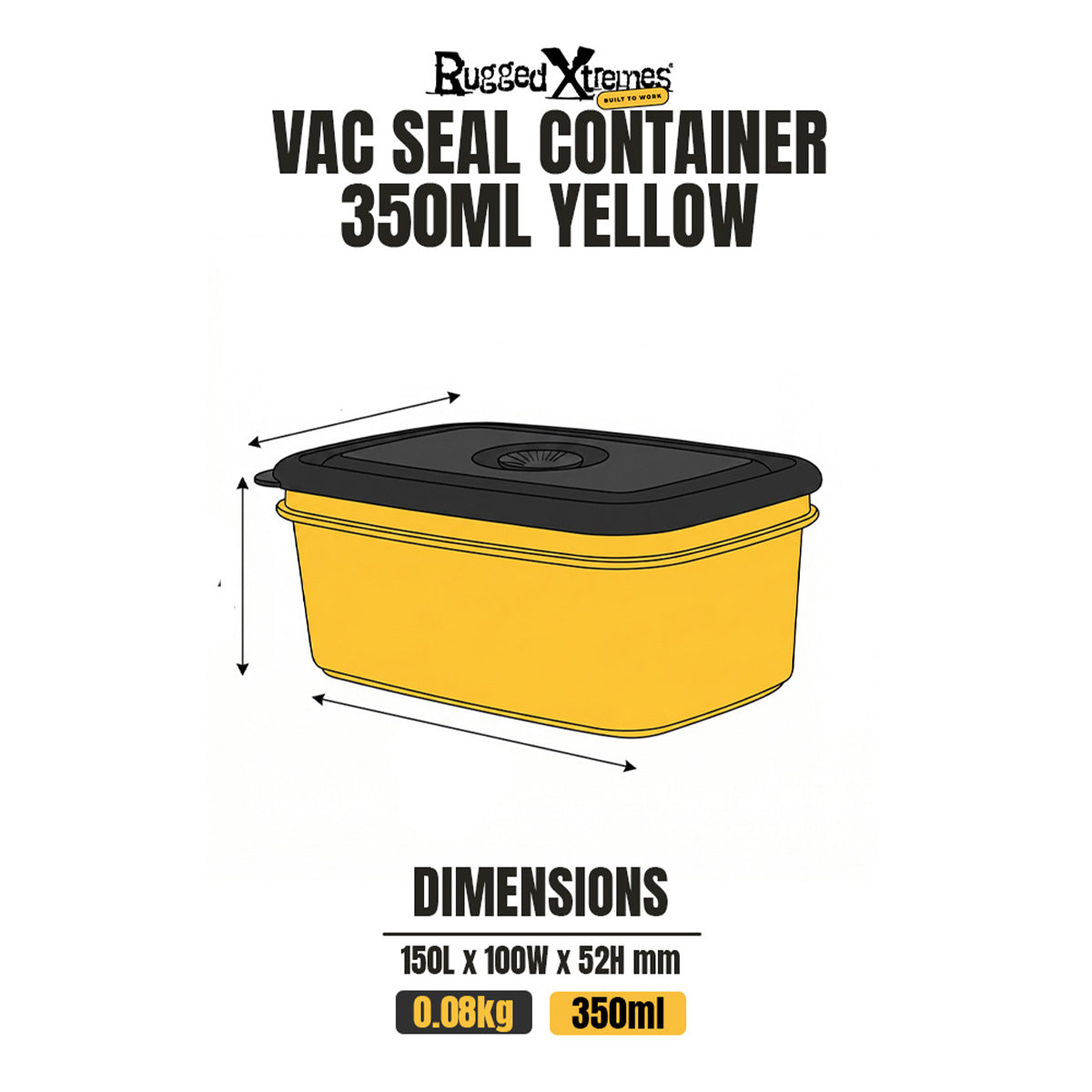Crib Containers - Vacuum Seal - 350ml 3pck - Yellow dimensions