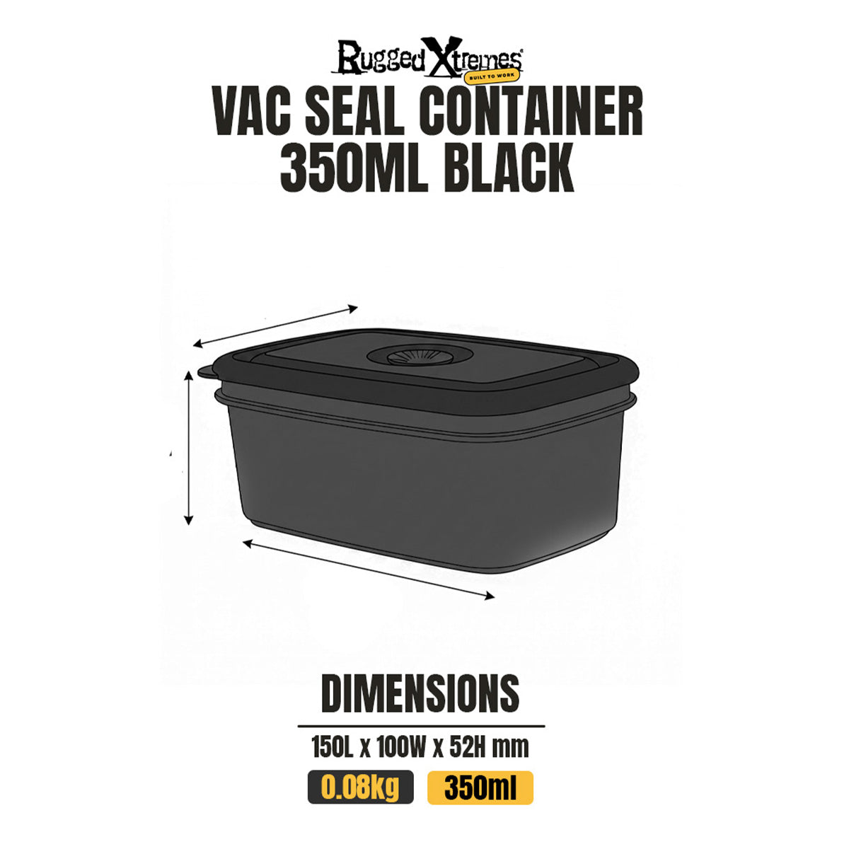 Crib Containers - Vacuum Seal - 350ml 3pck - Black dimensions