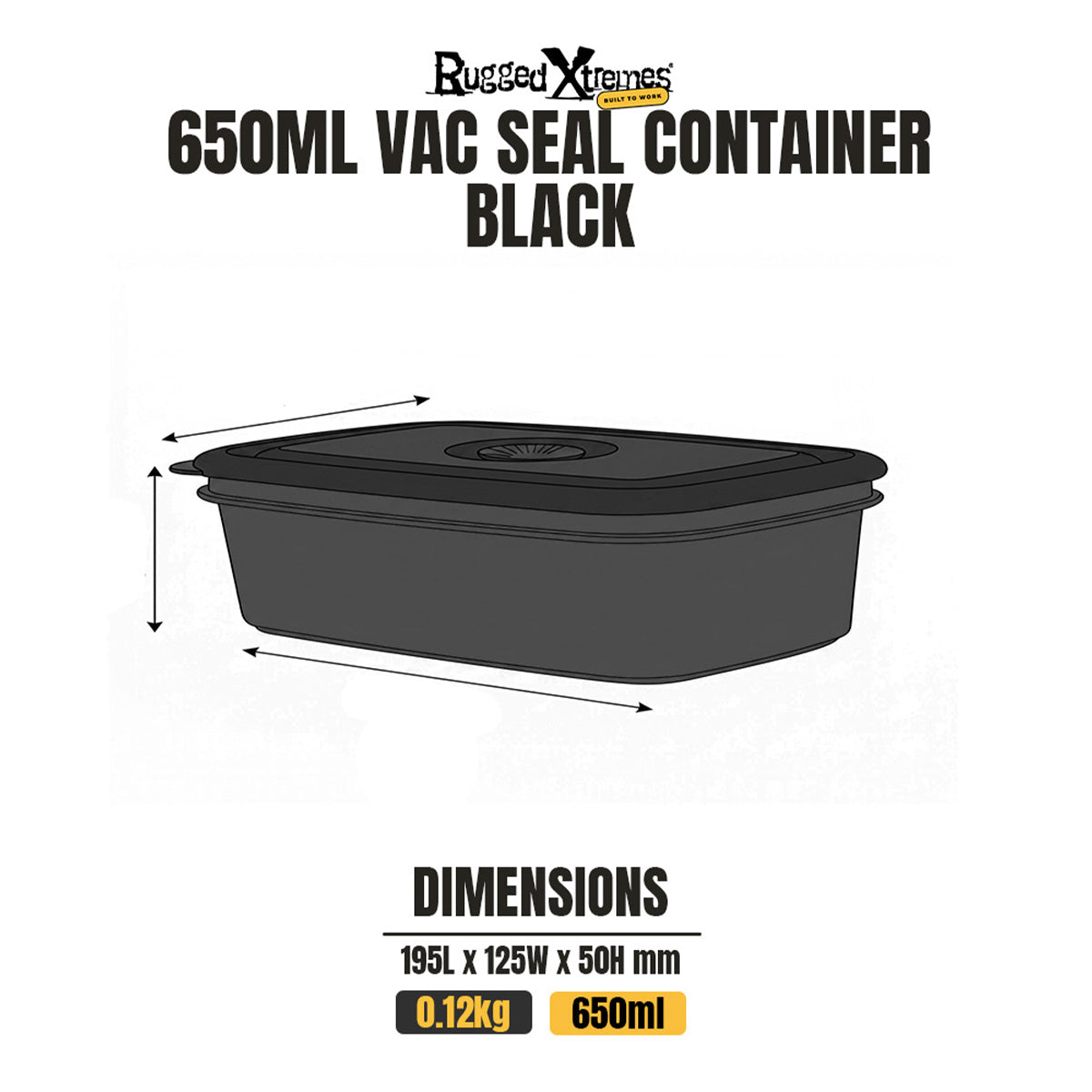 Crib Containers - Vacuum Seal - 650ml 3pck - Black dimensions