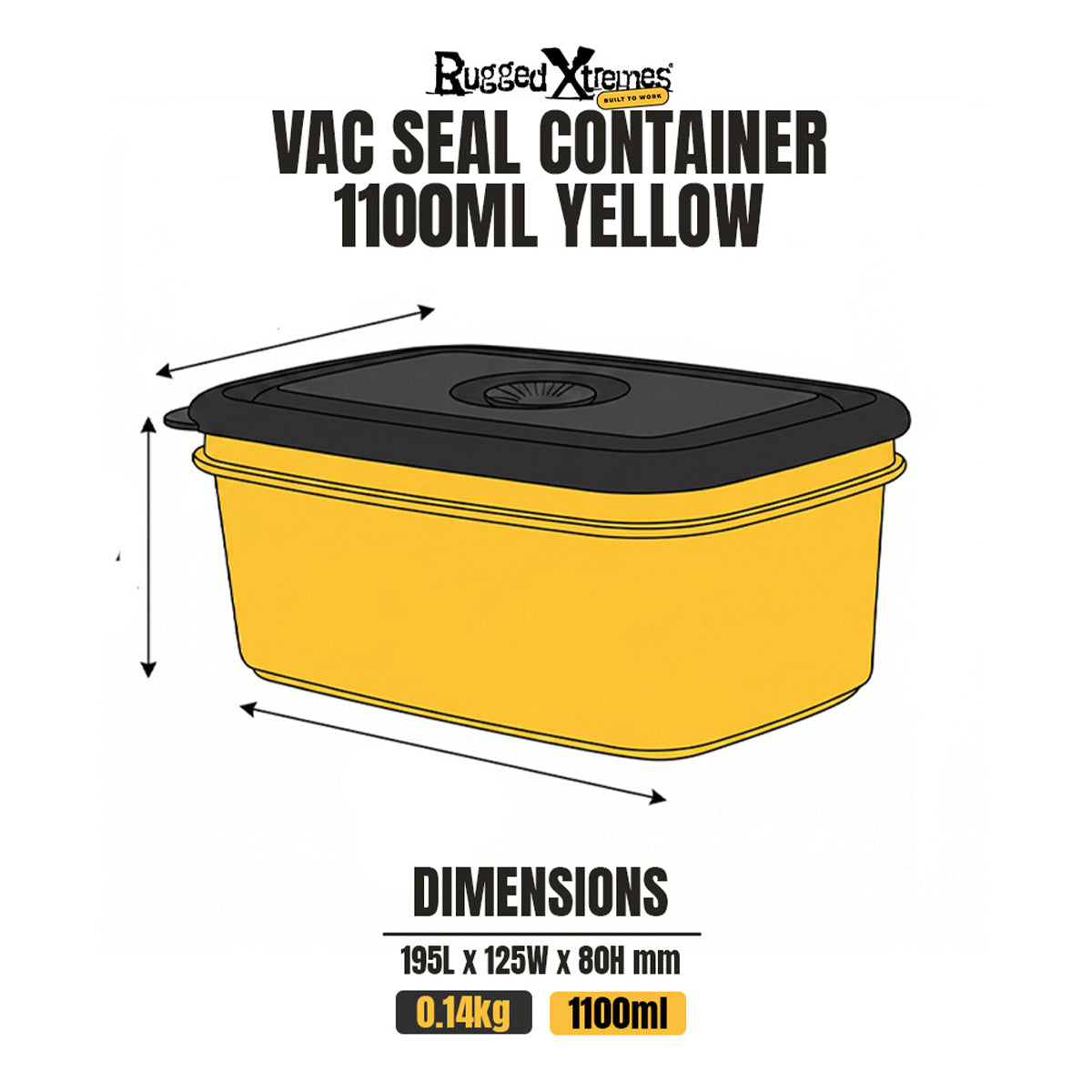 Crib Containers - Vacuum Seal - 1100ml 3pck - Yellow dimensions