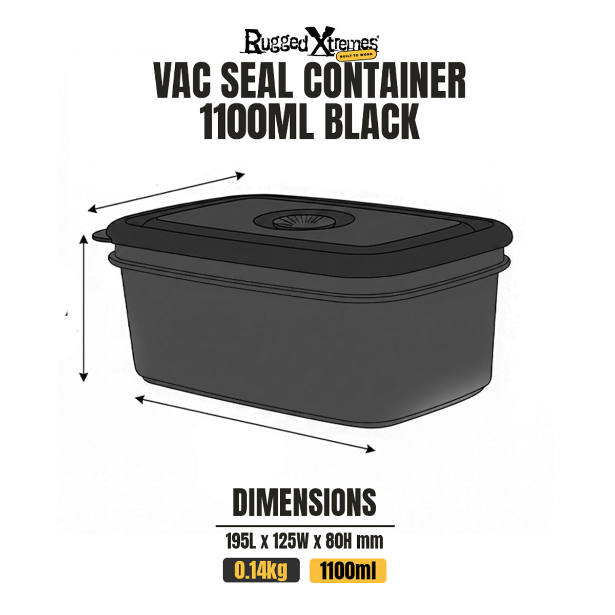 Crib Containers - Vacuum Seal - 1100ml 3pck - Black dimensions