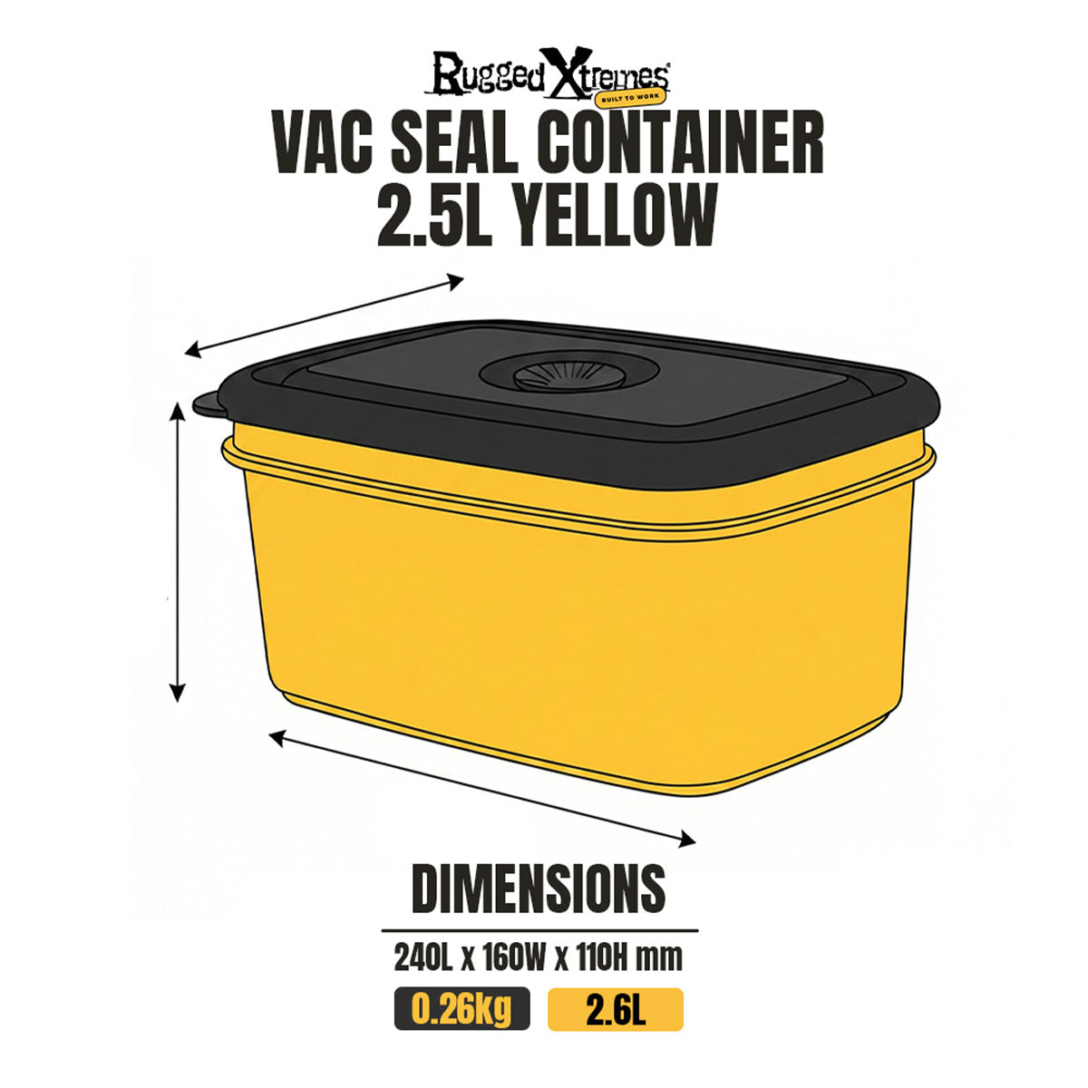 Crib Containers - Vacuum Seal - 2500ml 3pck - Yellow dimensions